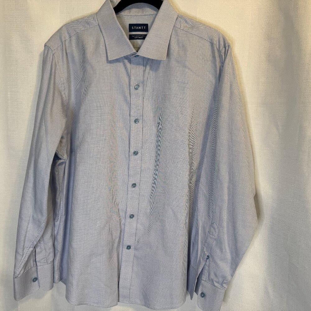 Stantt Blue/White Men's Shirt; Sz. L; Small Vichy Check pattern; Long sleeve